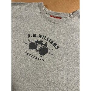 RM Williams Longhorn Brand Graphic Print Logo T-Shirt LARGE Made Australia Gray